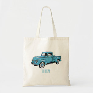 Classic pick up truck cartoon illustration tote bag