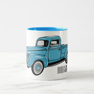 Classic pick up truck cartoon illustration Two-Tone coffee mug