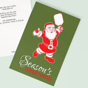 Classic Pickleball Santa Blue Christmas  Holiday Card