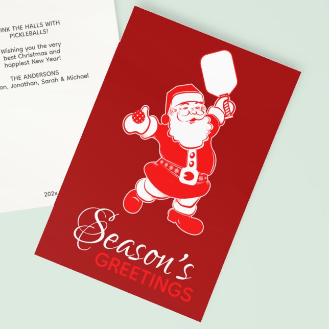 Classic Pickleball Santa Blue Christmas  Holiday Card (Creator Uploaded)