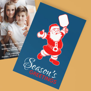 Classic Pickleball Santa Blue Christmas Photo  Holiday Card