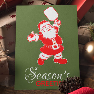 Classic Pickleball Santa Green Christmas  Holiday Card