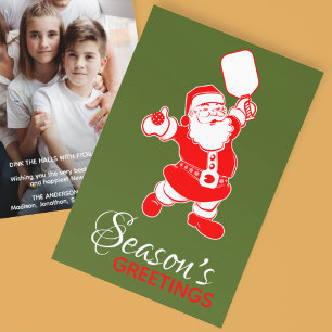 Classic Pickleball Santa Green Christmas Photo  Holiday Card