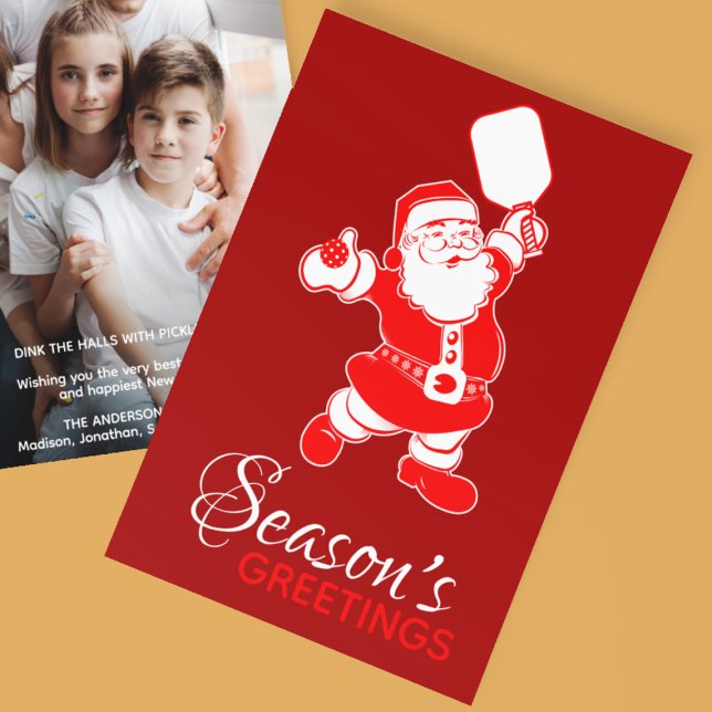 Classic Pickleball Santa Red Christmas Photo  Holiday Card (Creator Uploaded)