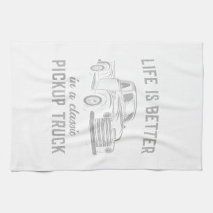 Classic Pickup Truck Guy Vintage Tea Towel