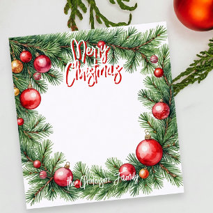 Classic Pine Garland Red Ornament Christmas Notepad