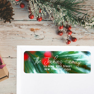 Classic Pine Greenery Red Berry Christmas Address Return Address Label