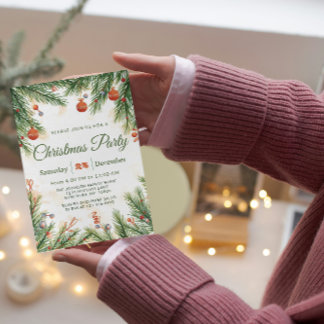Classic Pine & Ornament Christmas Party Invitation