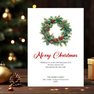 Classic Pine Wreath Christmas Greeting Holiday  Card