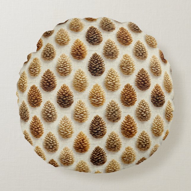 Classic Pinecone Winter Pattern Round Cushion (Front)