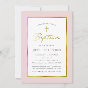 Classic Pink and Gold Script Baptism Invitation