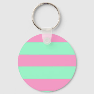 Classic Pink and Mint Green Striped Pattern Key Ring