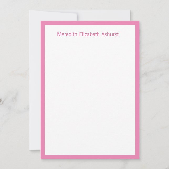 Classic Pink and White Flat Personalised Note Card (Front)
