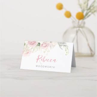 Classic Pink and White Floral place card, wedding Place Card