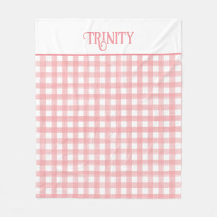 Classic Pink and White Gingham Plaid Patterned Fleece Blanket