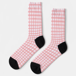Classic Pink and White Gingham Plaid Patterned Socks