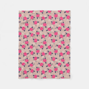 Classic Pink Beige Floral Pattern Fleece Blanket