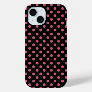 Classic pink black polka-dot pattern iPhone 15 case