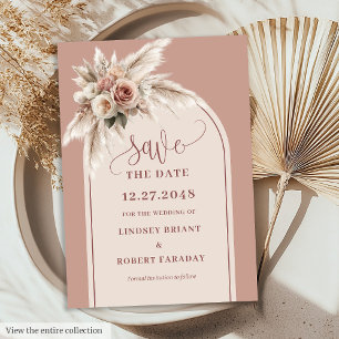 Classic Pink Boho Floral Arch Save the Date Invite
