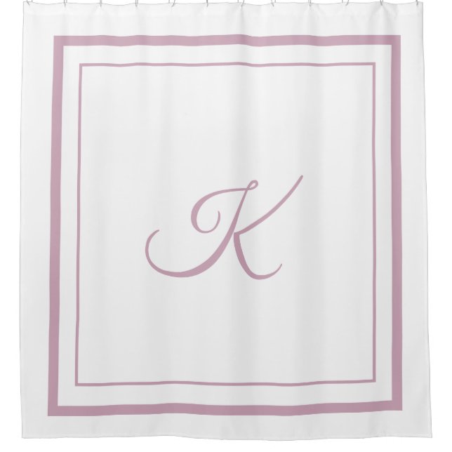 Classic pink Border Script Monogram Shower Curtain (Front)