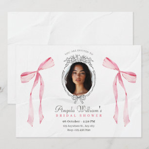 Classic pink bow elegant photo Bridal shower Invitation
