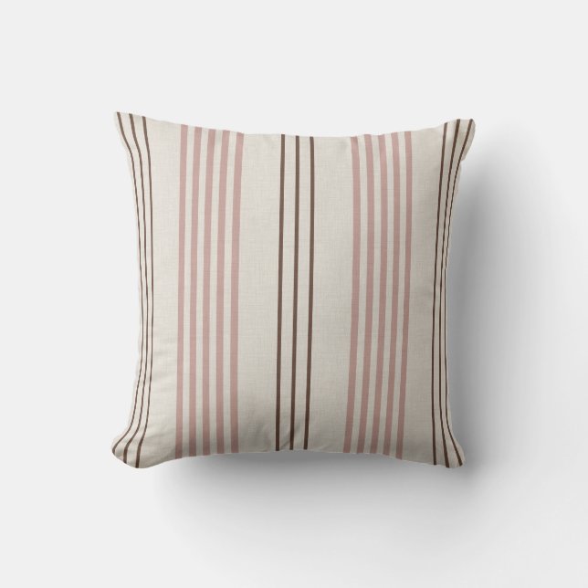 Classic Pink Brown Ticking Stripe Pattern Cushion (Front)
