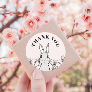 Classic Pink Bunny Floral Thank You Classic Round Sticker