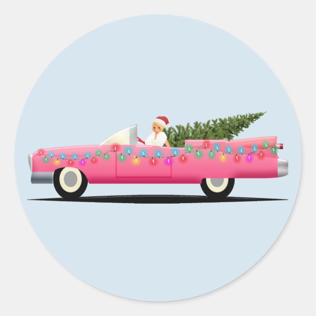 CLASSIC PINK CAR CLASSY CHRISTMAS STICKERS (Front)