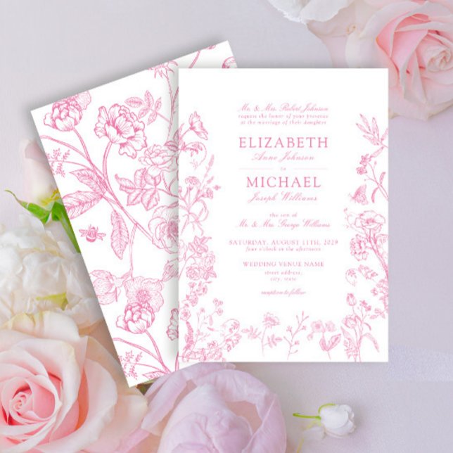 Classic Pink Chinoiserie Floral Wedding Invitation (Creator Uploaded)