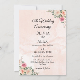 Classic Pink Cream Floral Wedding Anniversary  Invitation
