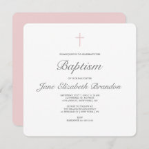 Classic Pink cross baptism invitation