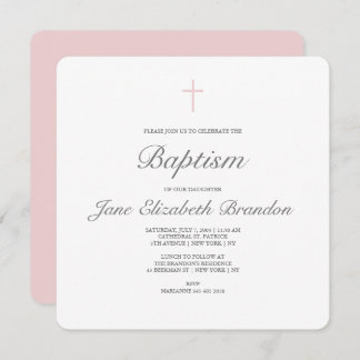 Classic Pink cross baptism invitation