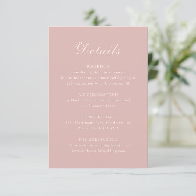 Classic Pink Elegant Wedding Enclosure Card (Standing Front)