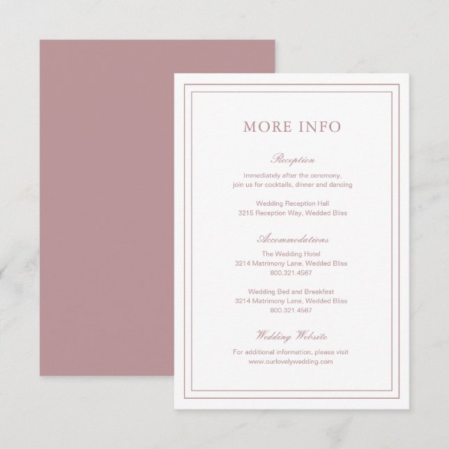 Classic Pink Elegant Wedding Enclosure Card (Front/Back)