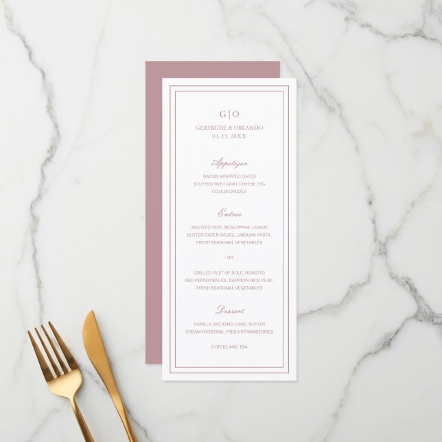 Classic Pink Elegant Wedding Menu (Front/Back In Situ)