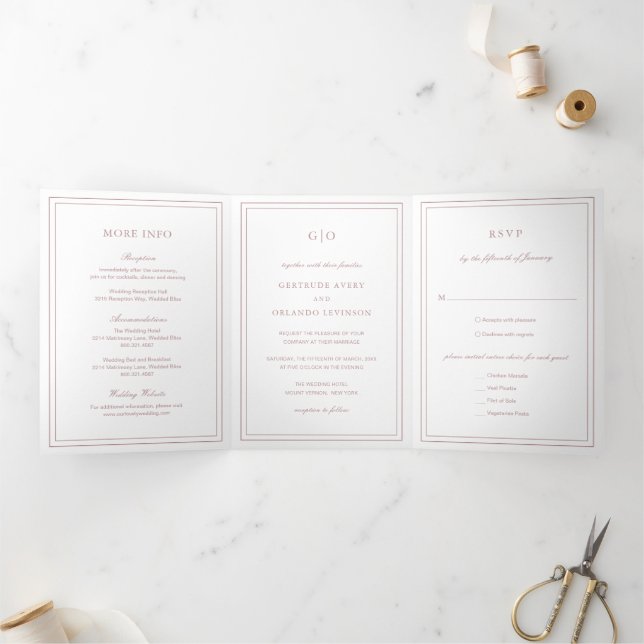 Classic Pink Elegant Wedding Tri-Fold Invitation (Inside)