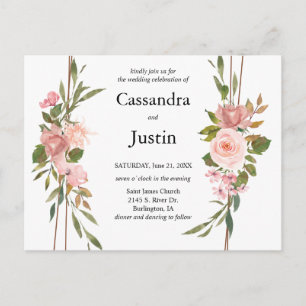 Classic Pink Floral Arrangement Wedding Postcard