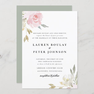 Classic Pink Floral Wedding Invitation