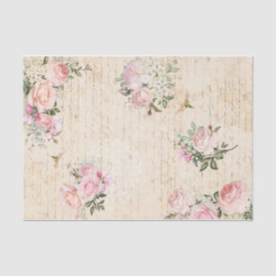 Classic Pink Florals and Text on Parchment Tissue Paper