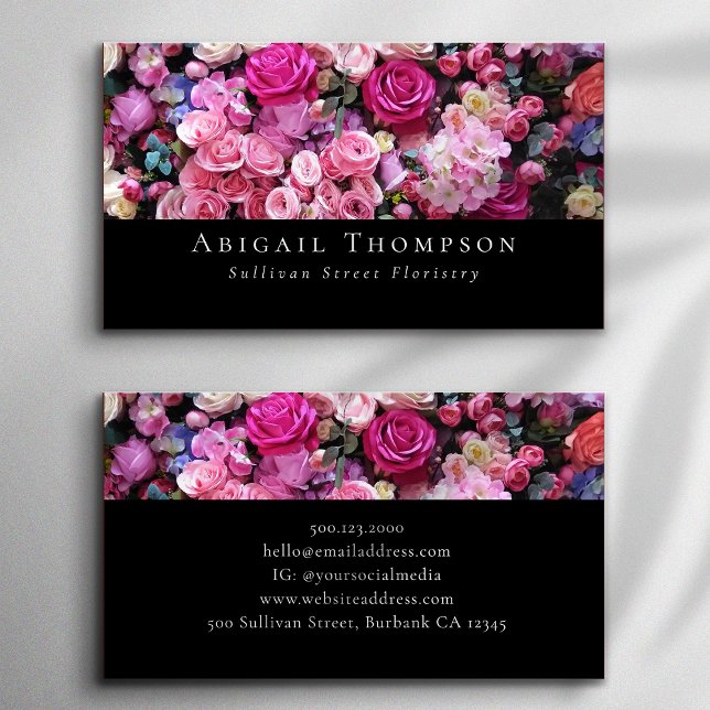 Classic Pink Flowers Florist Flower Shop Business Card (Creator Uploaded)