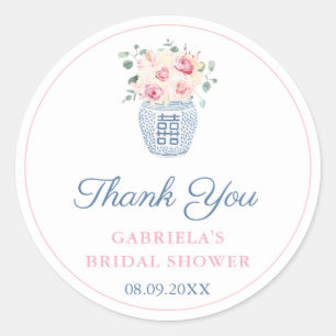 Classic Pink Garden Roses Bridal Shower Thank You  Round Sticker
