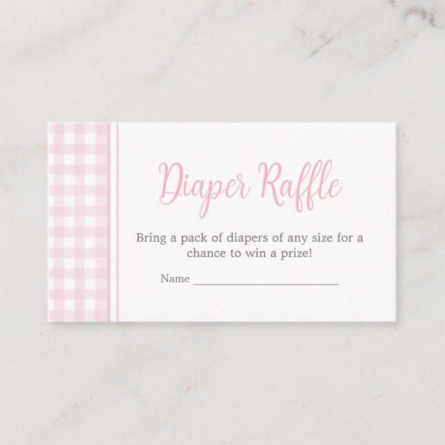 Classic Pink Gingham Baby Shower Diaper Raffle Enclosure Card (Front)