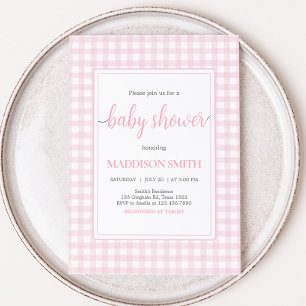 Classic Pink Gingham Baby Shower  Invitation