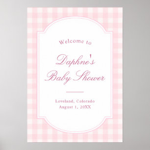 Classic Pink Gingham Baby Shower Welcome Poster