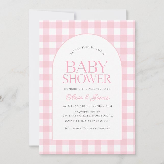 Classic Pink Gingham Girl Baby Shower Invitation (Front)