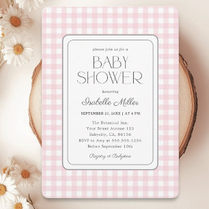 Classic Pink Gingham Girl Baby Shower Invitation