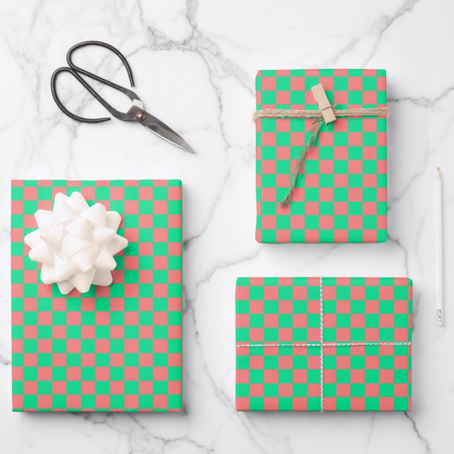 Classic Pink, Green Plaid  Wrapping Paper Sheet (Front)