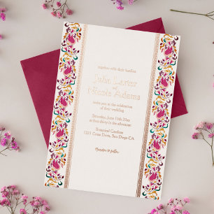 Classic Pink Green Yellow Floral Swan Bird Wedding