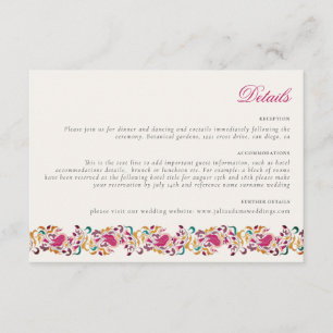 Classic Pink Green Yellow Floral Swan Bird Wedding Enclosure Card
