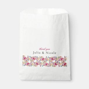 Classic Pink Green Yellow Floral Swan Bird Wedding Favour Bag